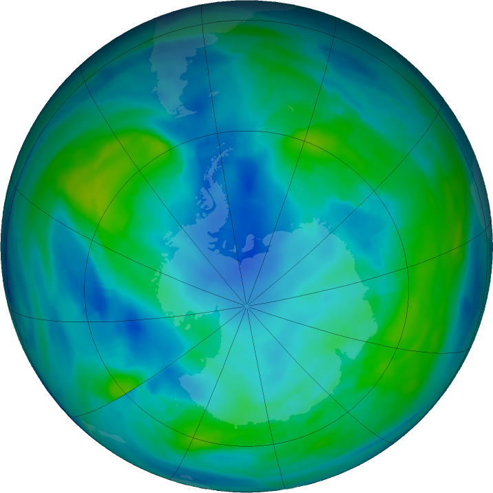 Antarctic ozone map for 10 May 2025